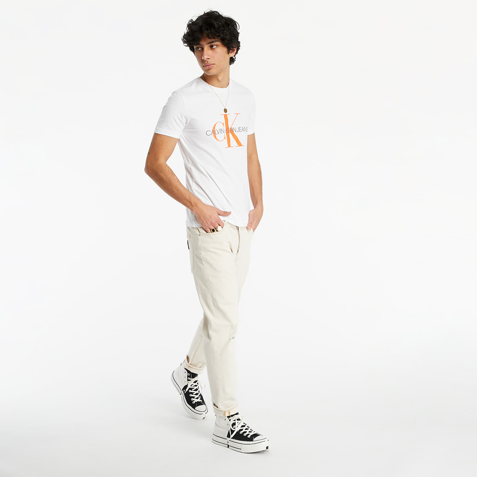 Tricouri  Calvin Klein Jeans Seasonal Monogram Tee Bright White/ Neon