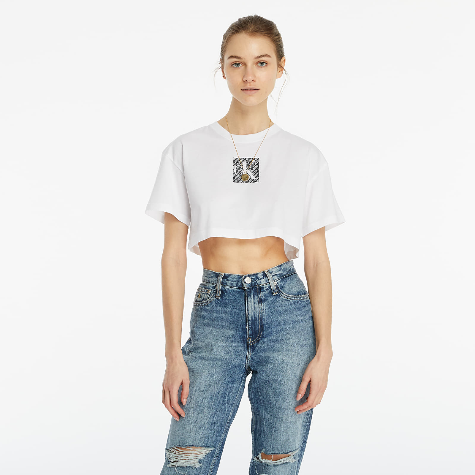 Koszulki Calvin Klein Jeans Hologram Logo Crop Tee Bright White