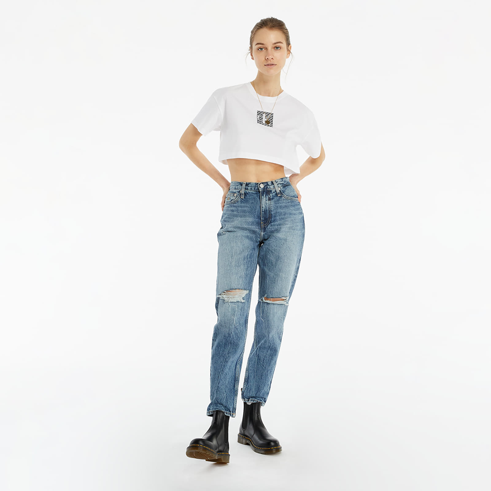 Koszulki Calvin Klein Jeans Hologram Logo Crop Tee Bright White