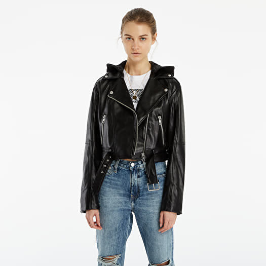 Calvin klein store hooded leather jacket