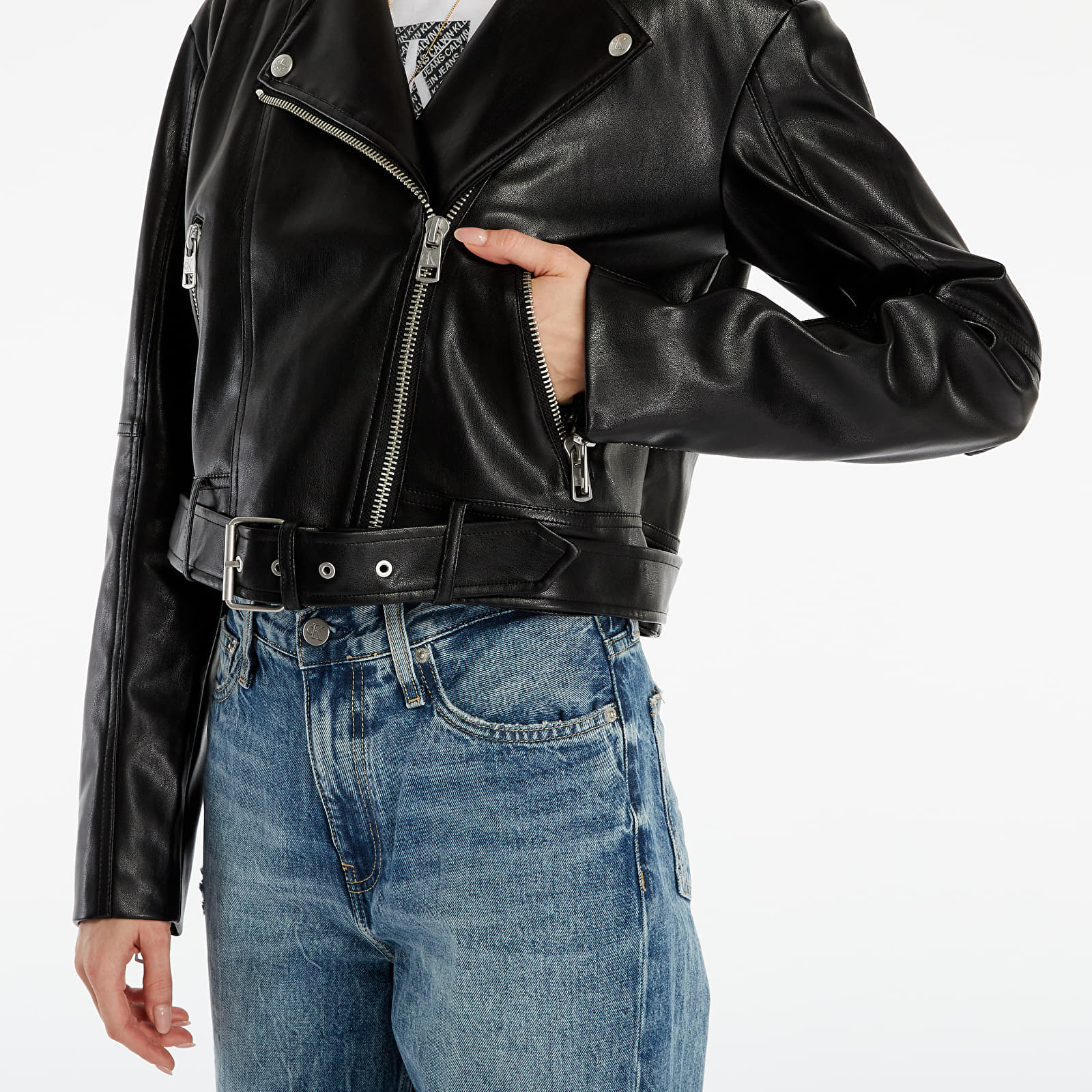 Calvin klein jeans leather biker outlet jacket