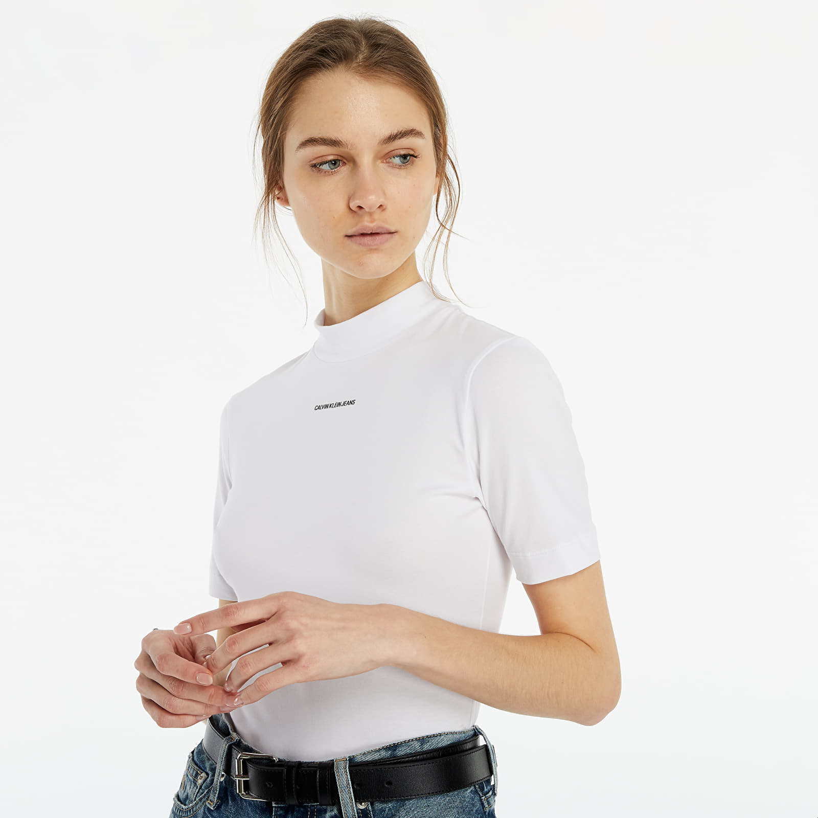 T-Shirts Calvin Klein Jeans Micro Branding Stretch Mock Neck Bright White