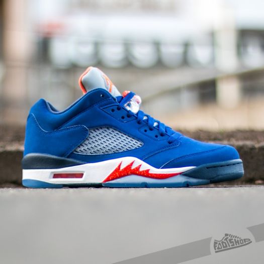 Blue and orange jordan 5 top