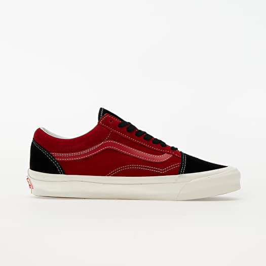 Vans old skool suede hot sale red and black trainers