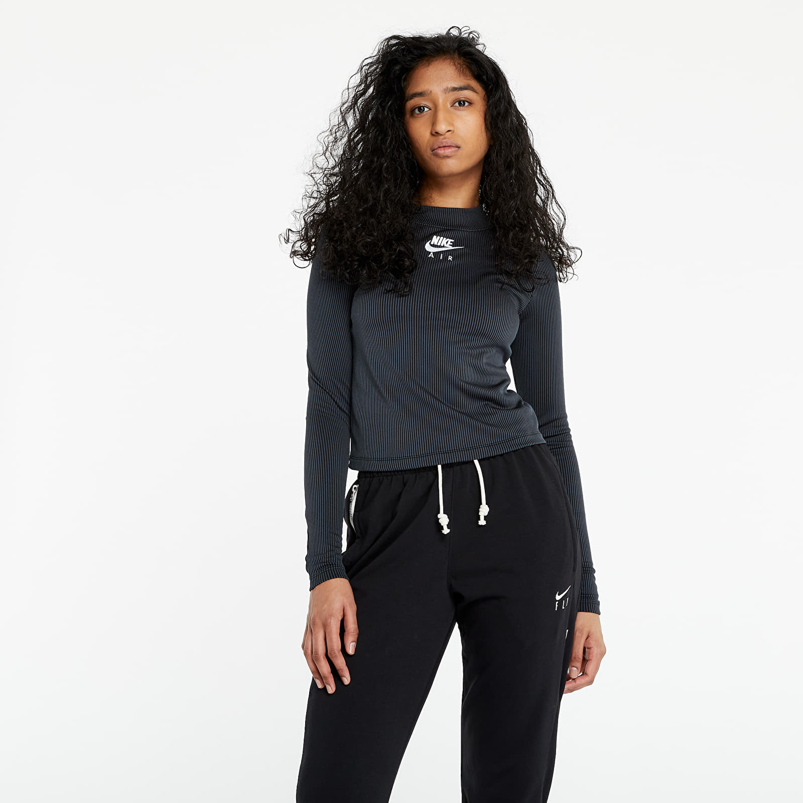 T-Shirts Nike Sportswear Air Mock Longsleeve Rib Black/ Iron Grey/ White