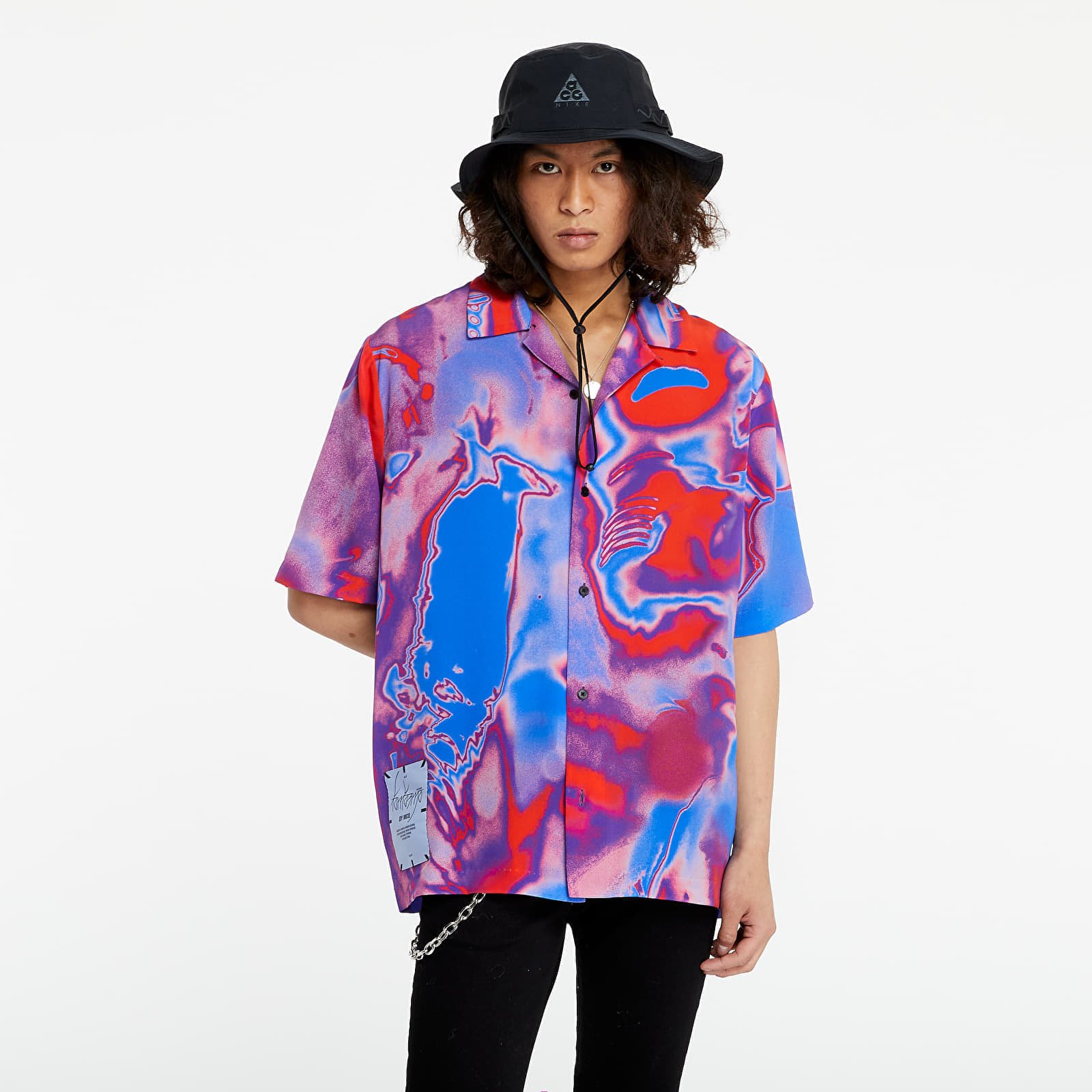 Ingek McQ Silk Shirt Red & Nebula Blue
