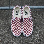 Vans red discount checkered slip ons