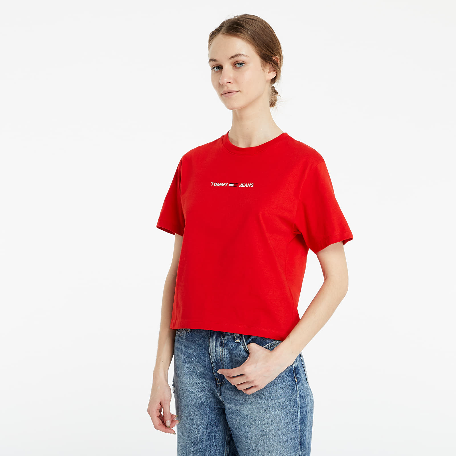 Tričká Tommy Jeans Linear Logo Tee Red