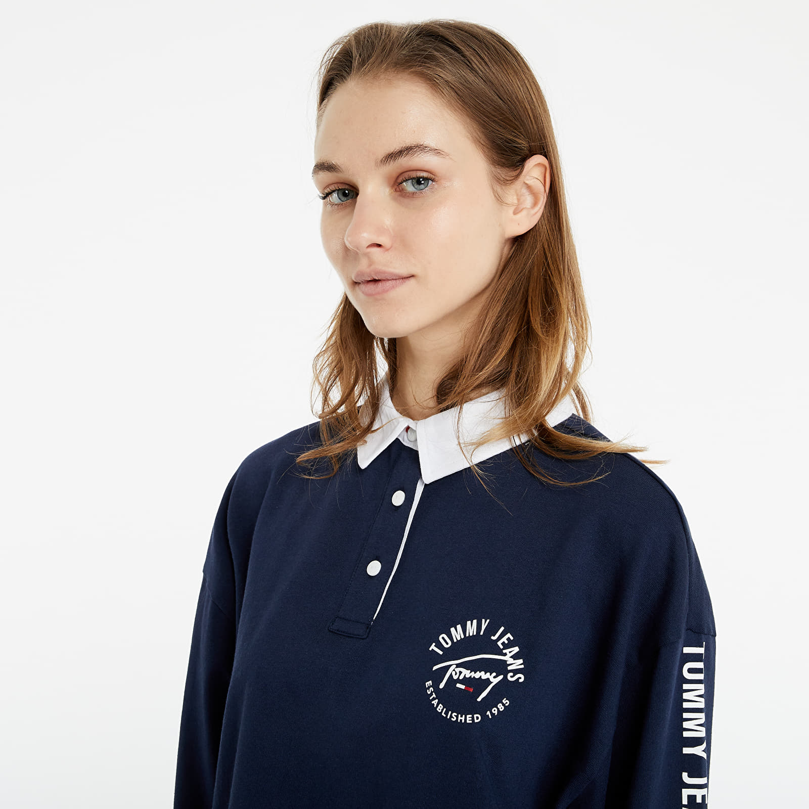 Trička Tommy Jeans Crop Tape Rugby Polo Shirt Navy