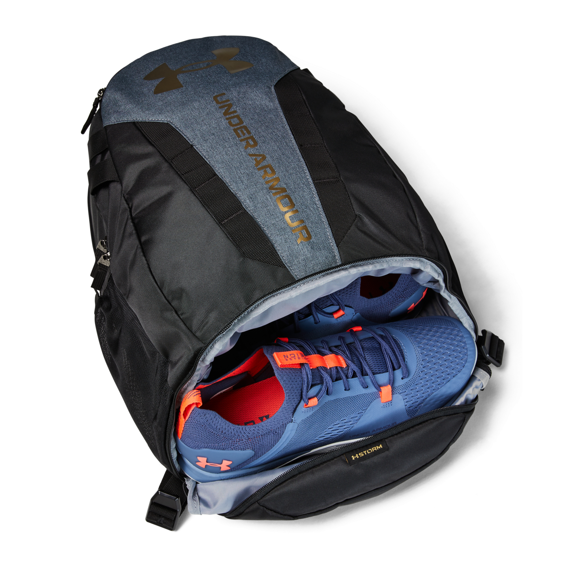 Mochilas Under Armour Hustle 5.0 Backpack Black Medium Heather/ Metallic Gold Luster