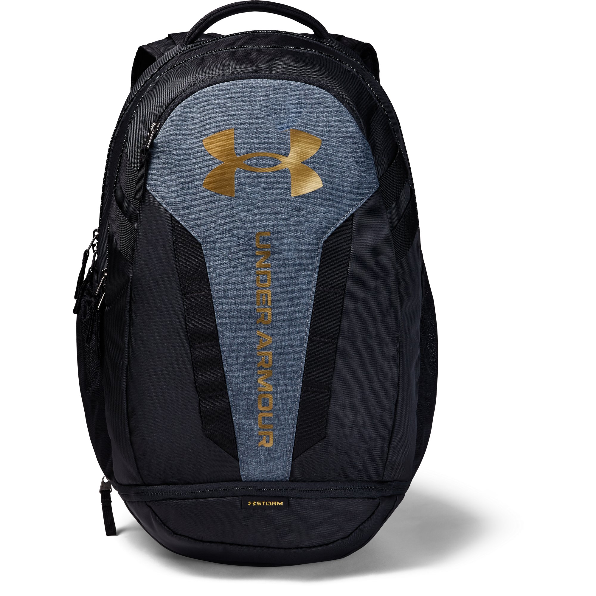 Backpacks Under Armour Hustle 5.0 Backpack Black Medium Heather/ Metallic Gold Luster