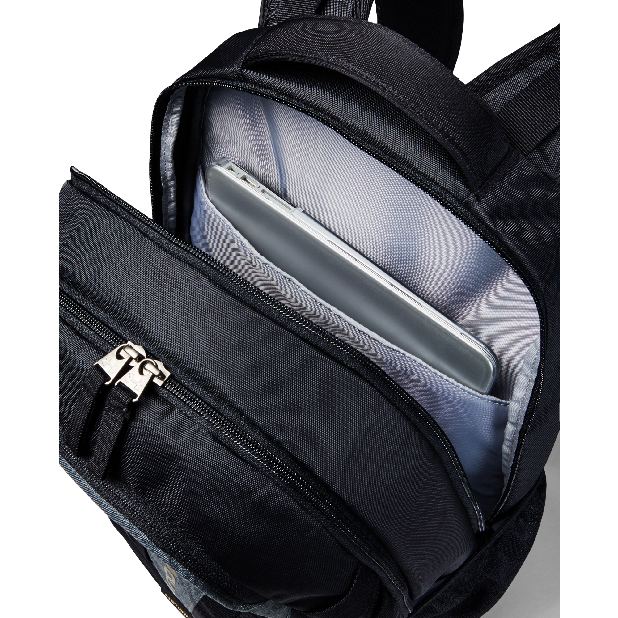 Mochilas Under Armour Hustle 5.0 Backpack Black Medium Heather/ Metallic Gold Luster