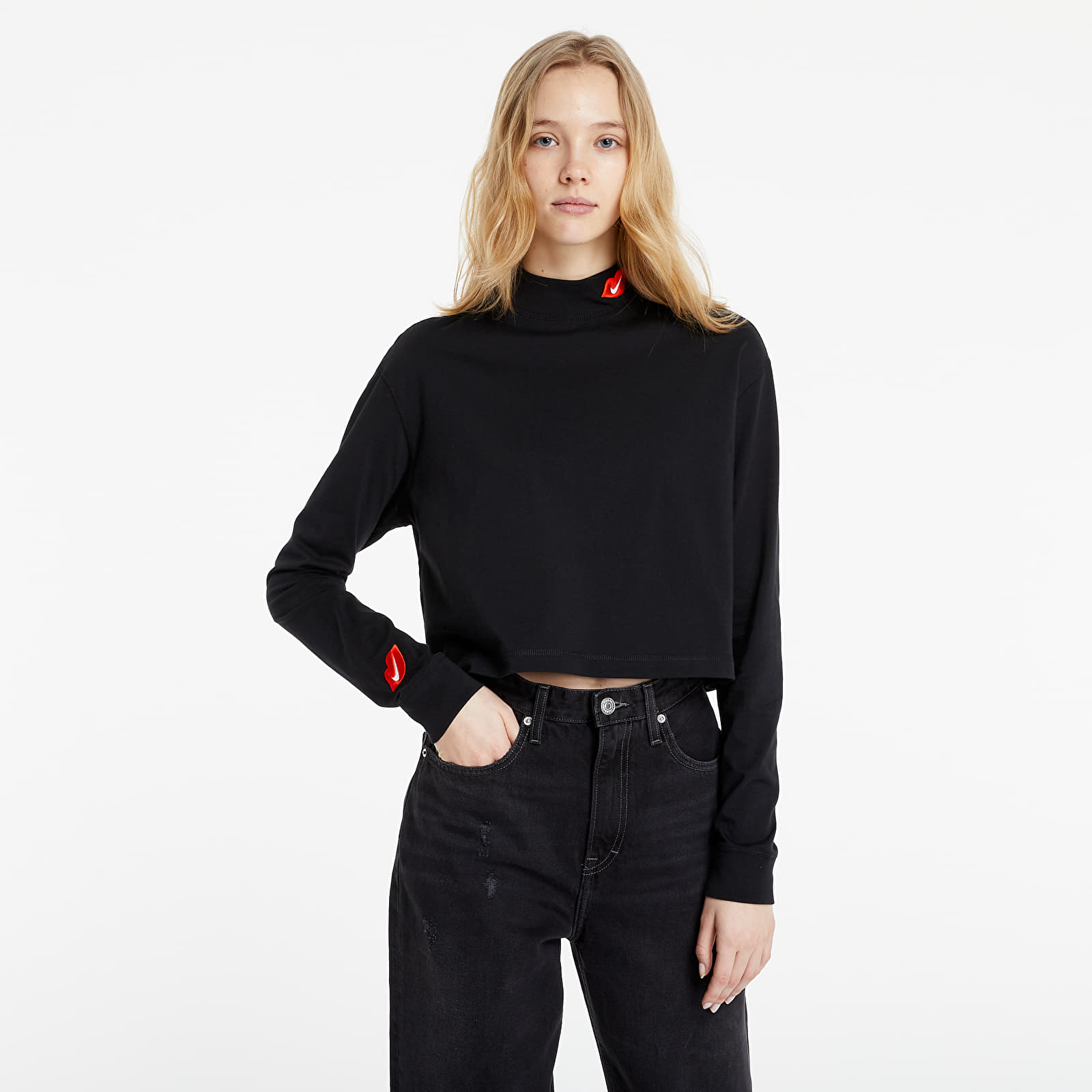 Majice T-shirt Nike Sportswear Tee Longsleeve Mock Love Black