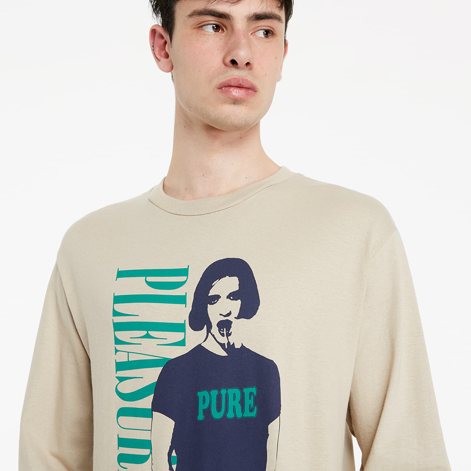 Majice T-shirt PLEASURES Pure Long Sleeve T-Shirt Sand