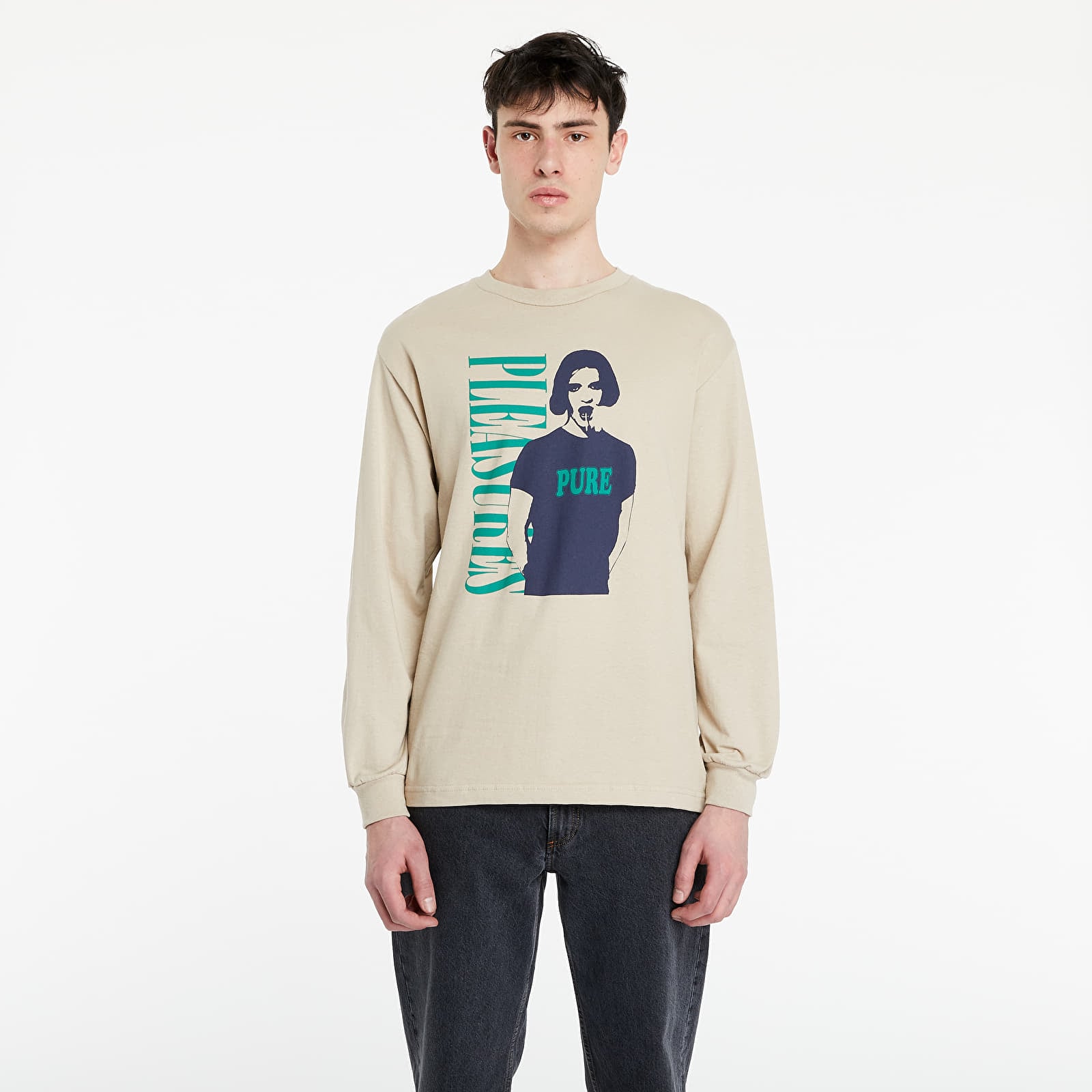 Majice T-shirt PLEASURES Pure Long Sleeve T-Shirt Sand