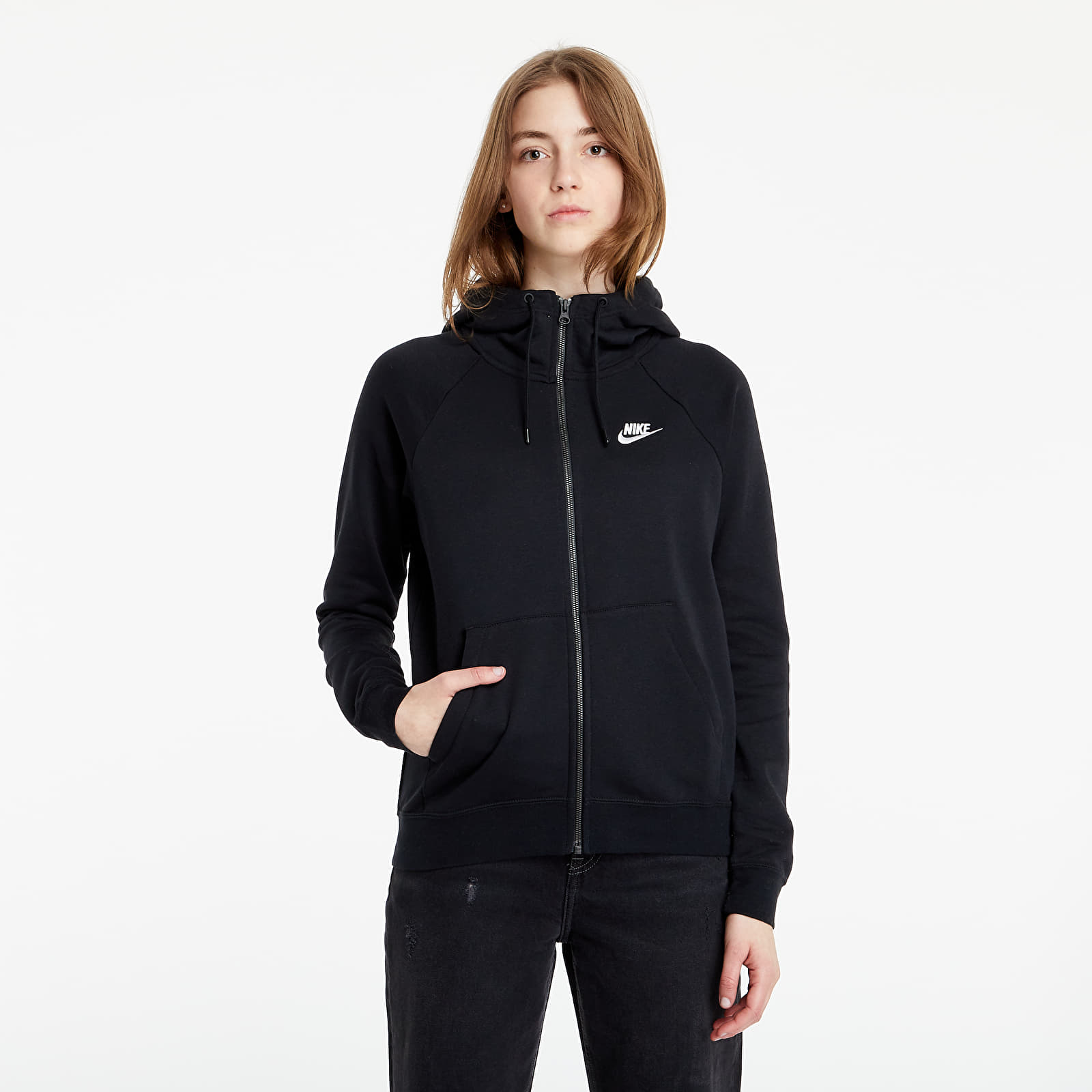 Hanorac Nike Sportswear W Essential Full-Zip Fleece Hoodie Black/ White