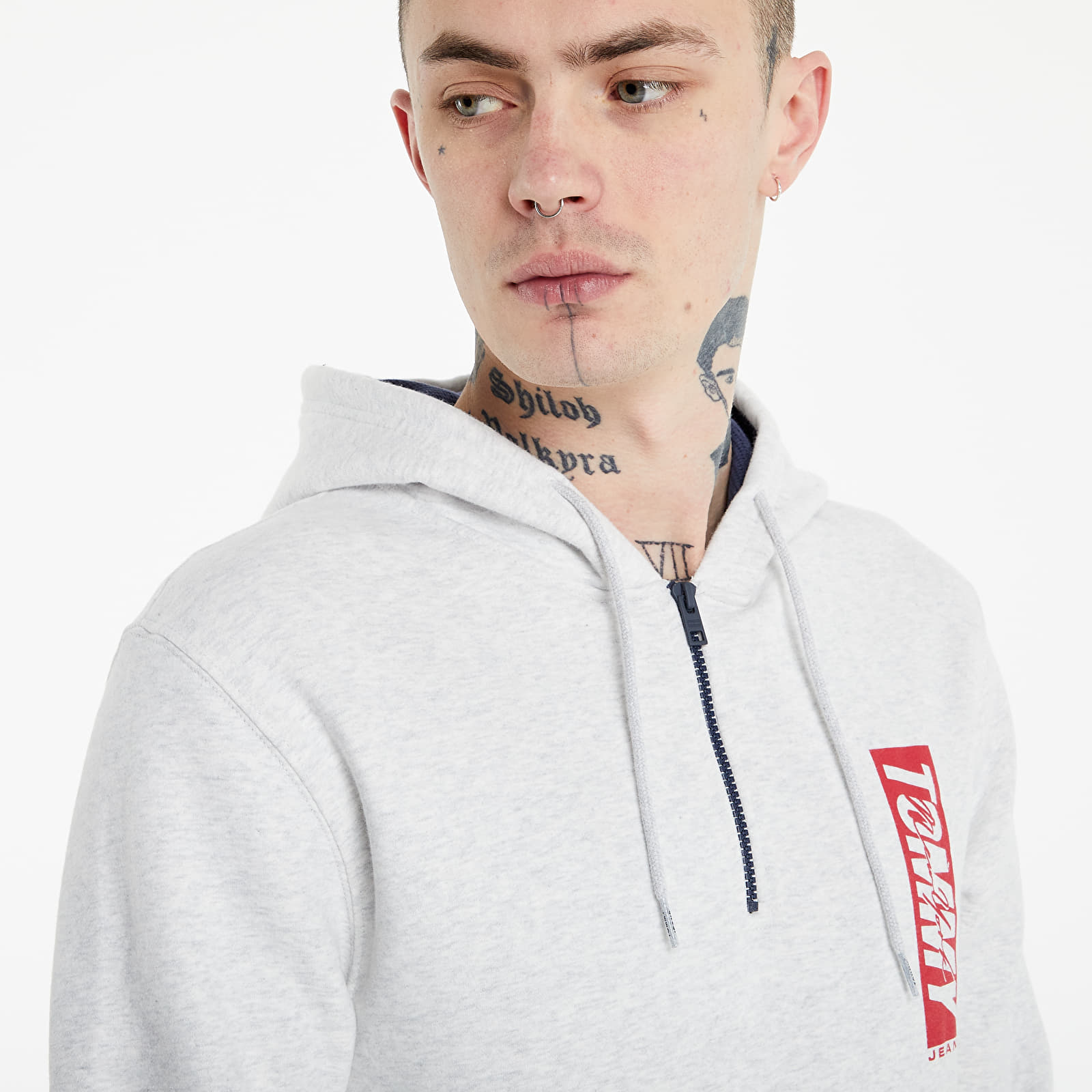 Mikiny Tommy Jeans Essential Script Zipthrough Hoodie Grey