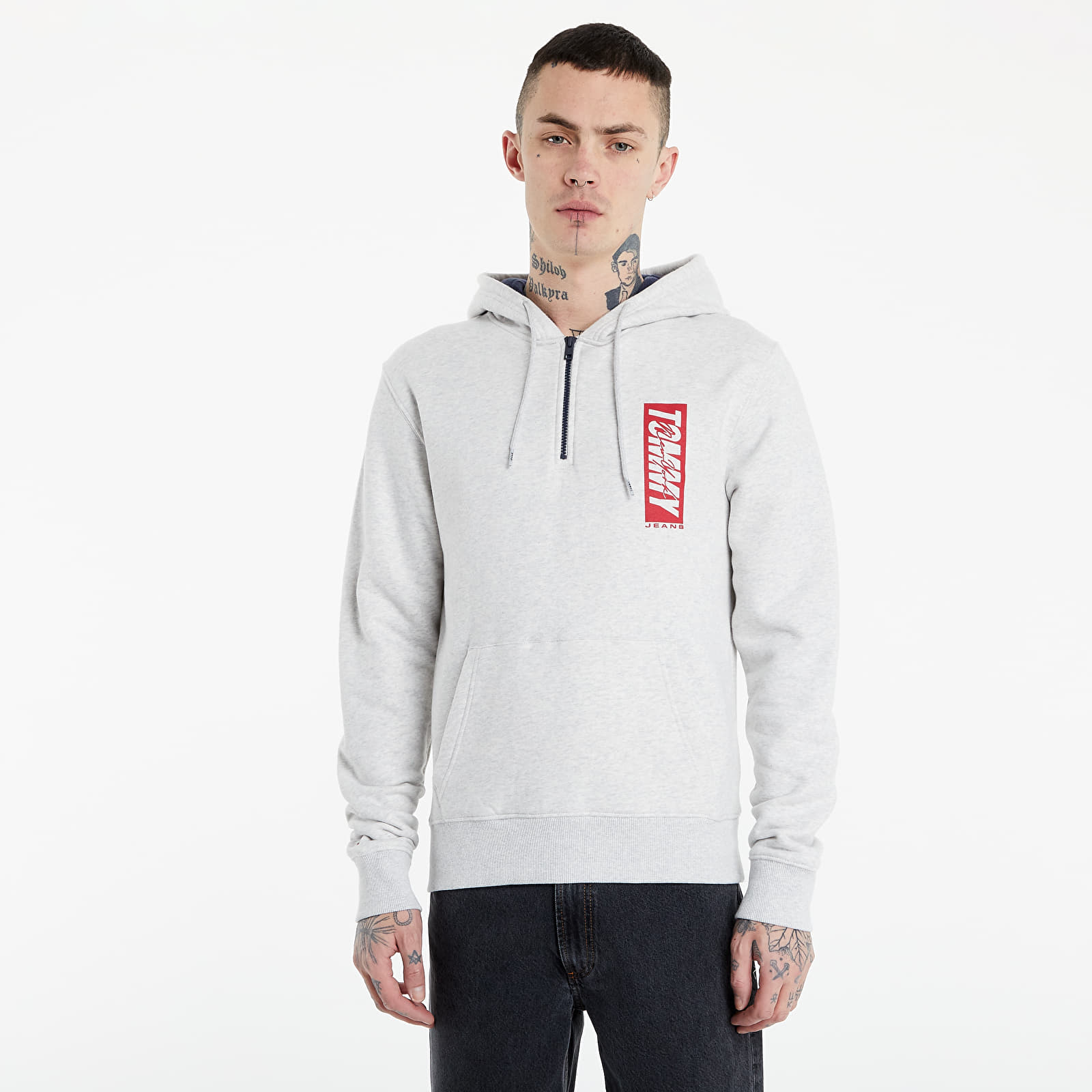 Mikiny Tommy Jeans Essential Script Zipthrough Hoodie Grey