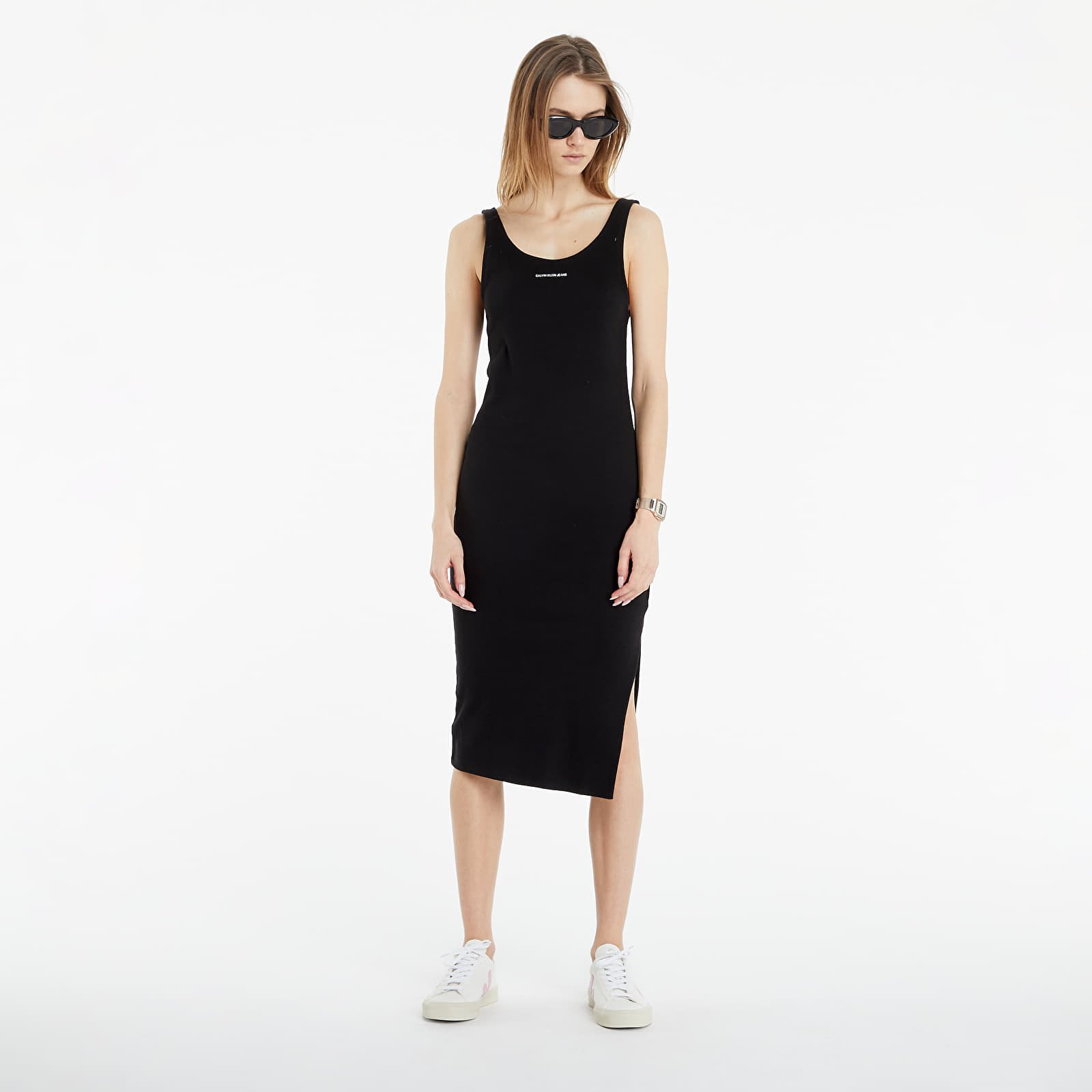 Suknelė Calvin Klein Jeans Organic Cotton Rib Jersey Midi Dress Black