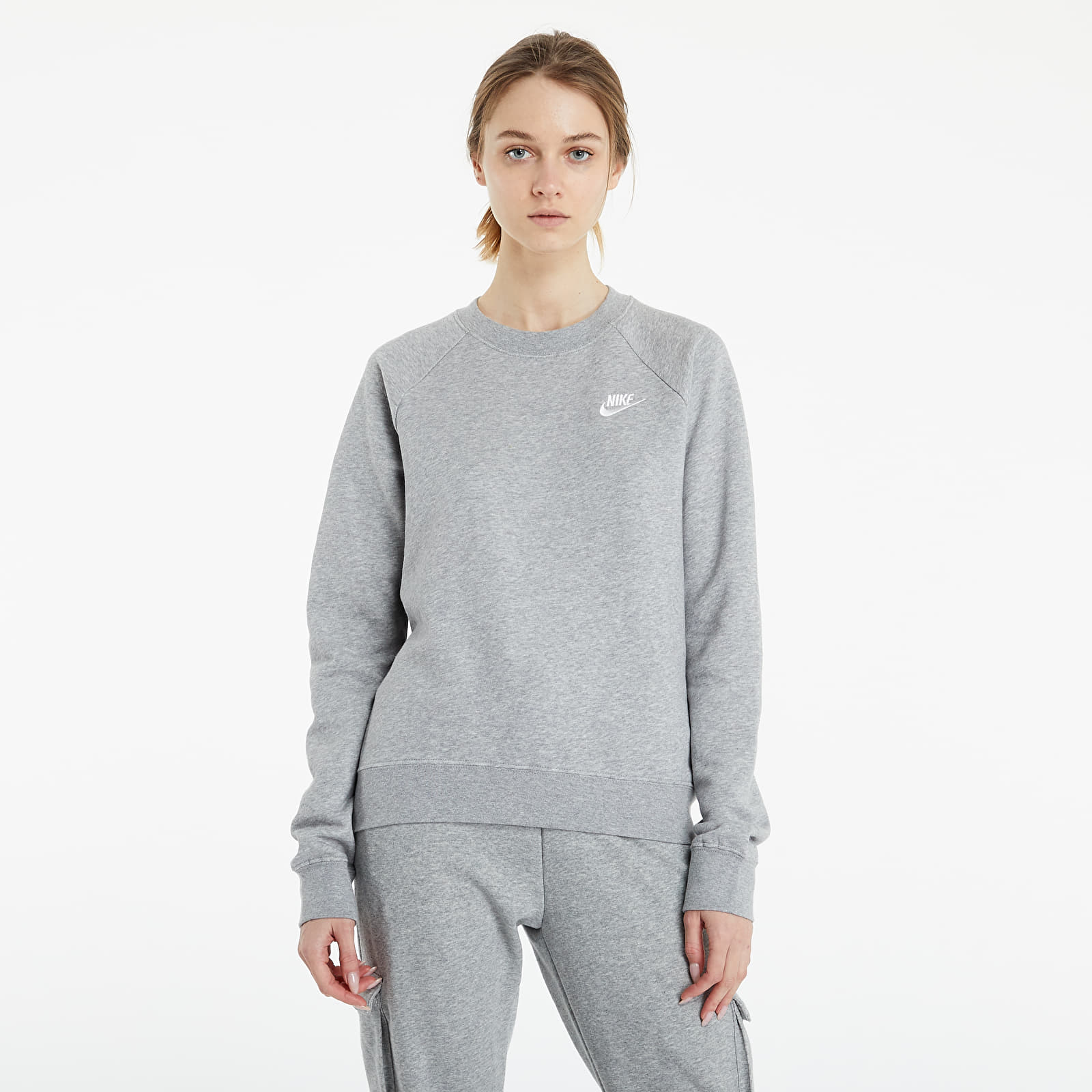 Mikiny Nike Sportswear W Essential Fleece Crew Dk Grey Heather/ White