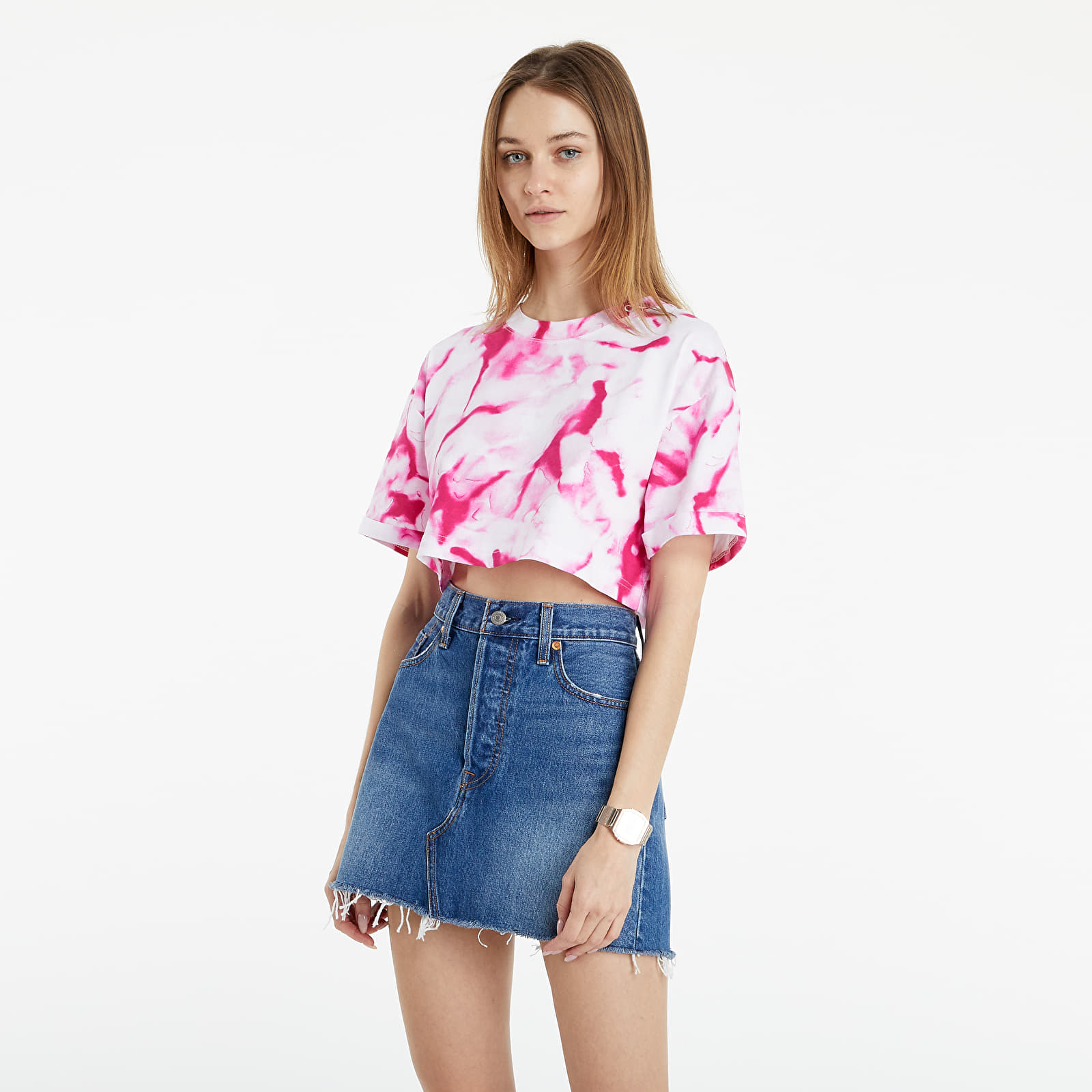 Topy Calvin Klein Jeans Cerise Marble Top White/Pink