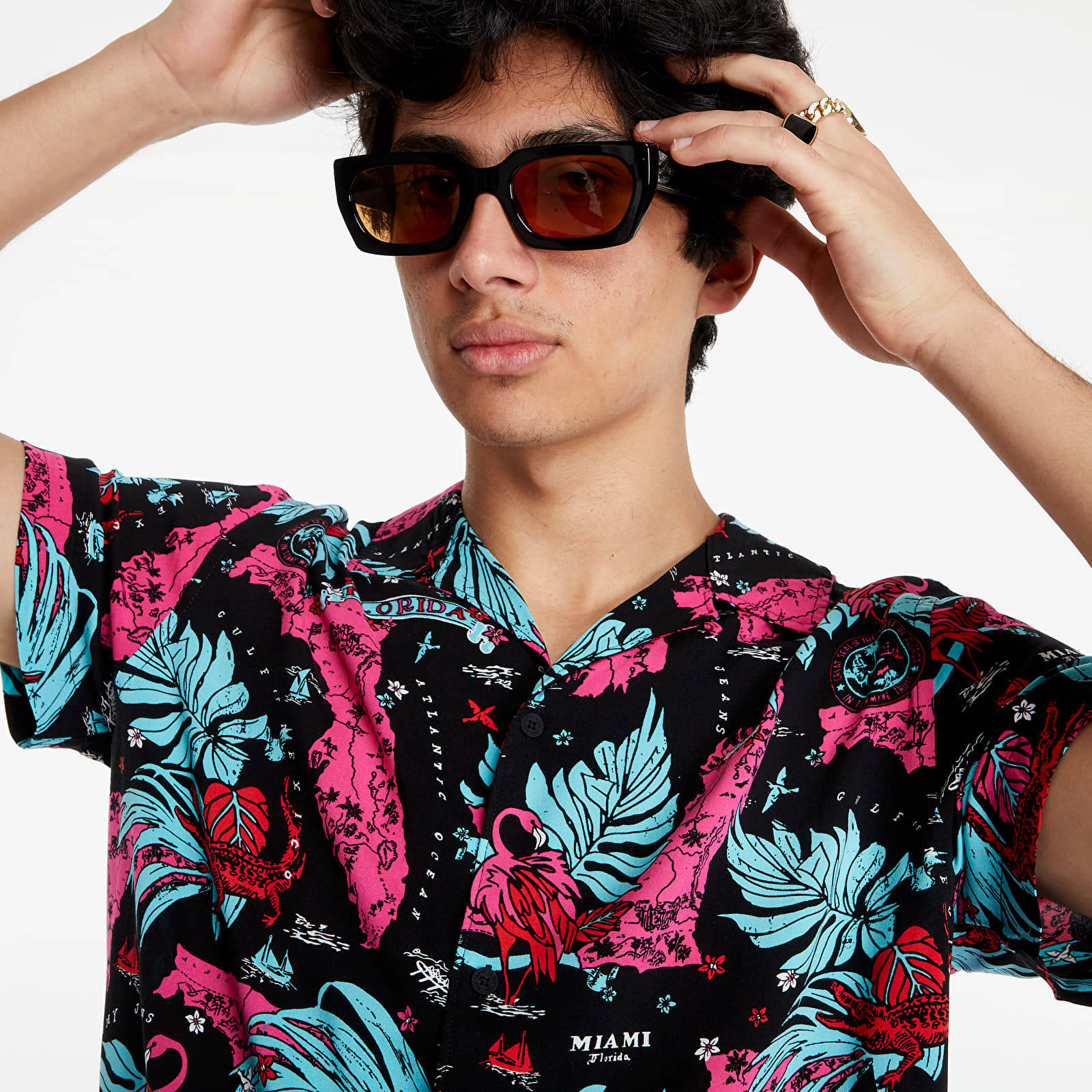 Marškiniai Tommy Jeans Miami Print Camp Shirt Black Miami Aop