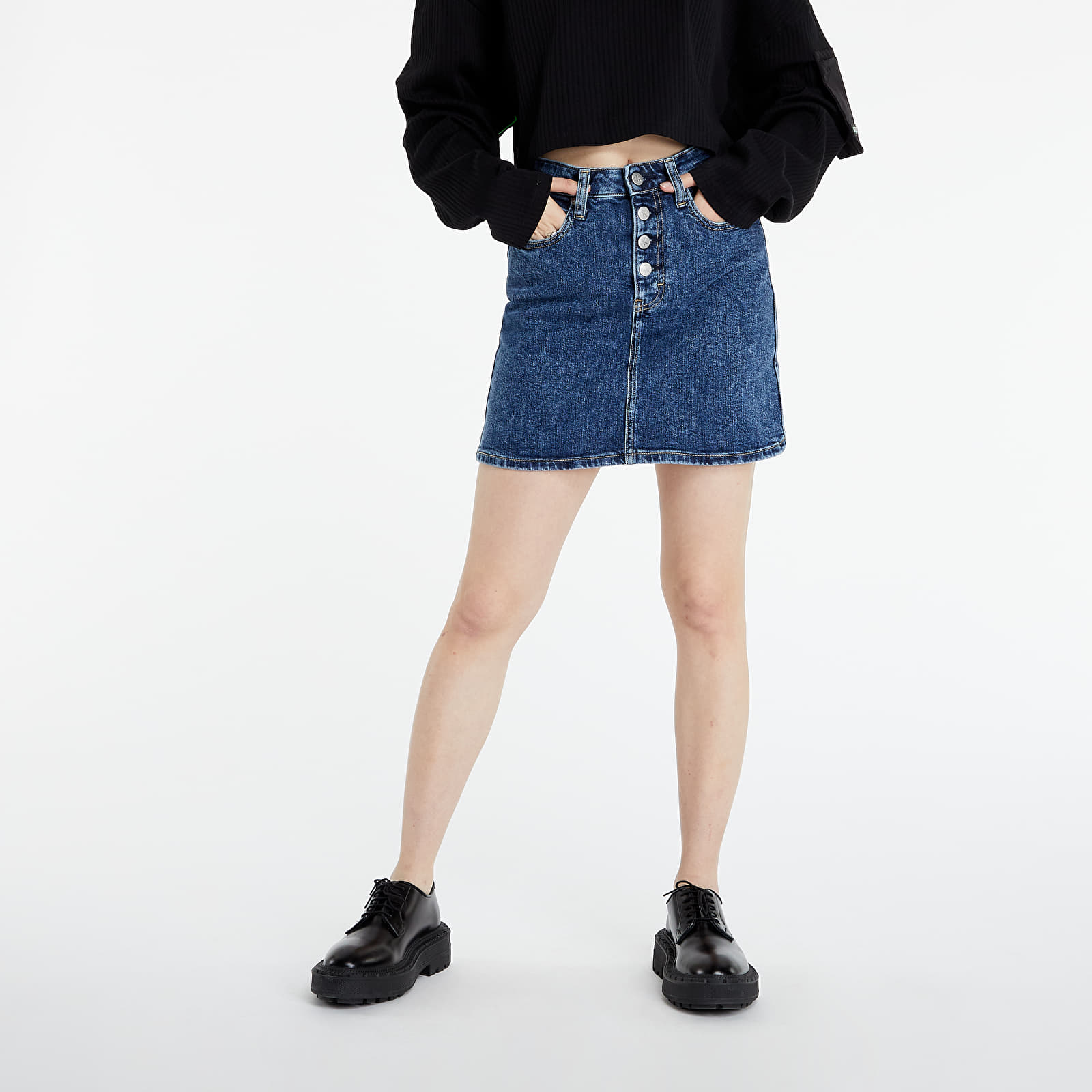 Sukně Calvin Klein Jeans High Rise Denim Mini Skirt Denim Dark