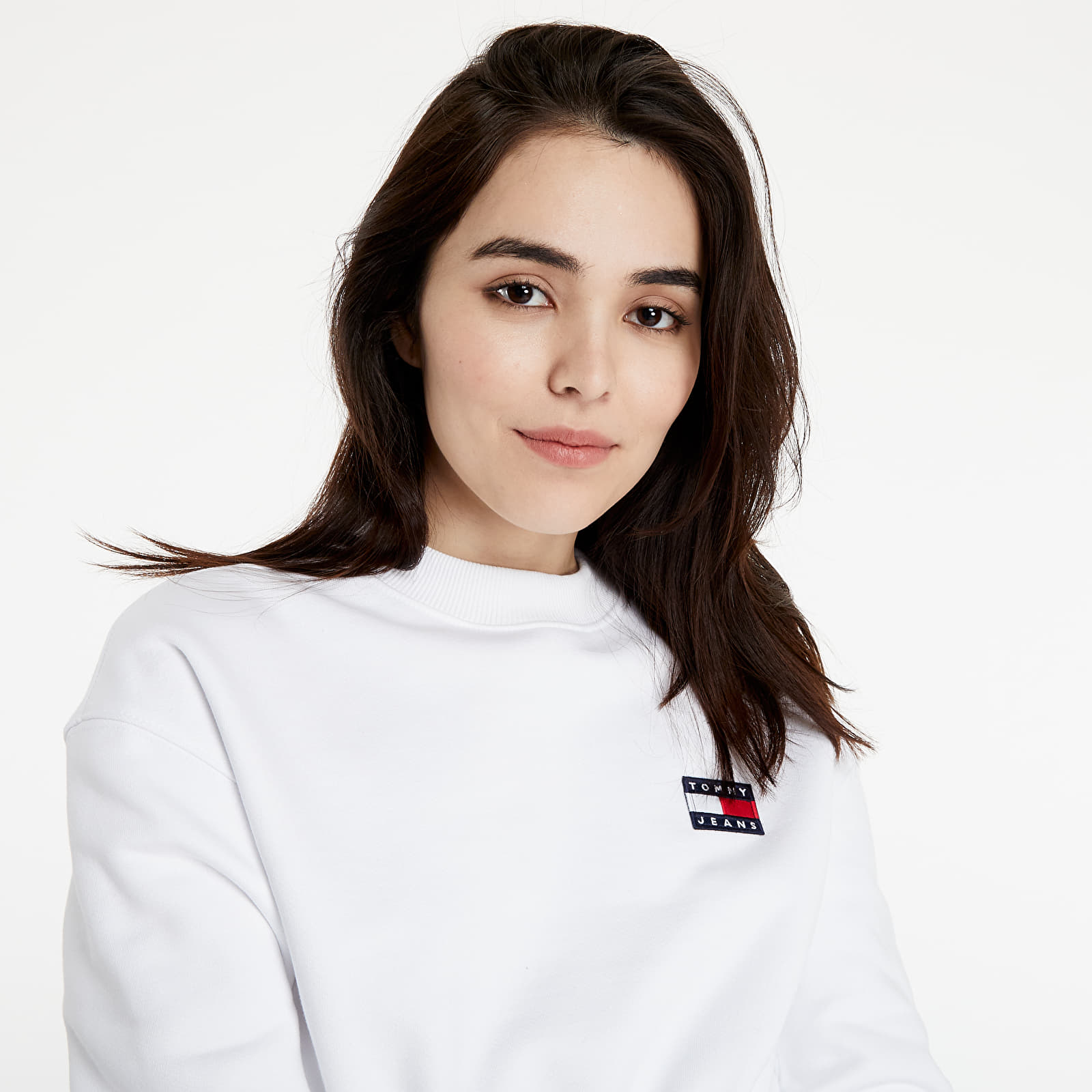 Hanorace Tommy Jeans Super Cropped Badge Crewneck White