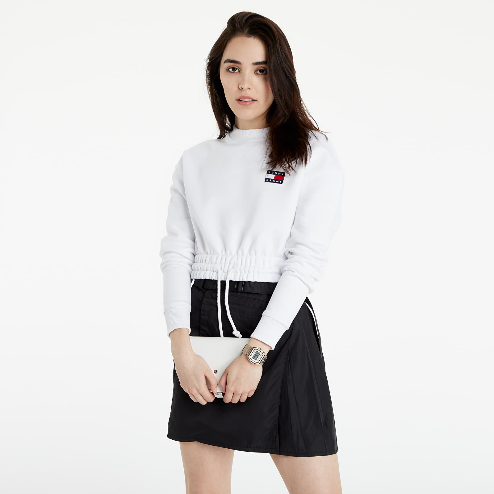 Hanorace Tommy Jeans Super Cropped Badge Crewneck White