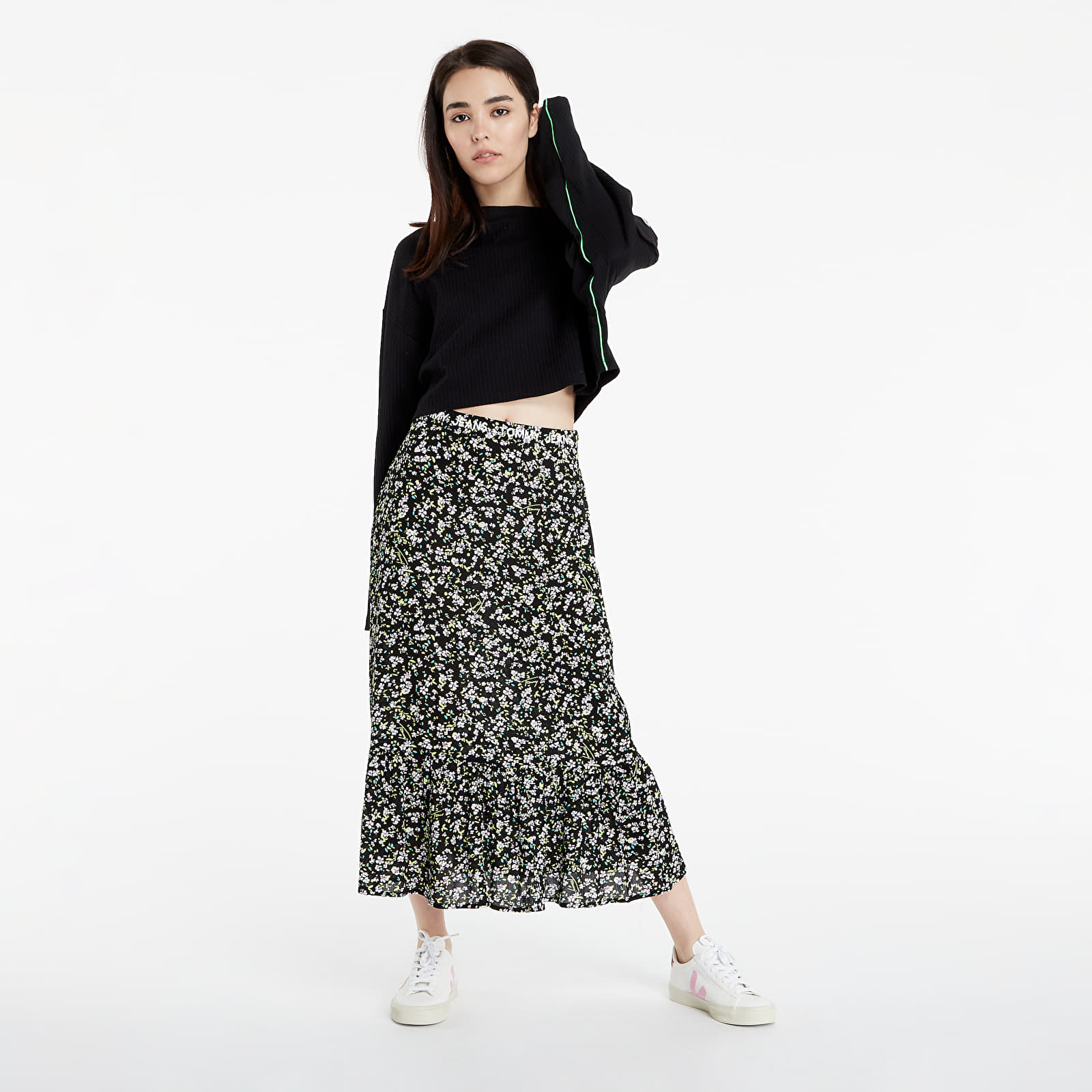 | Tiered Print Footshop Skirts Floral Floral Jeans Midi Tommy Skirt
