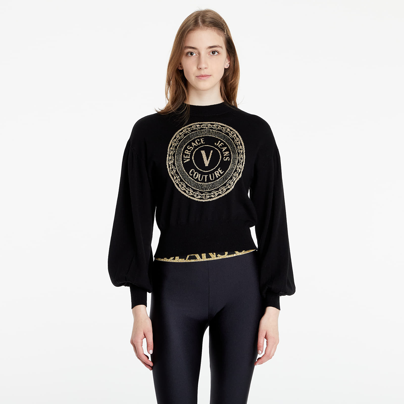 Mikiny a svetre Versace Jeans Couture W Round Lurex Sweater Black