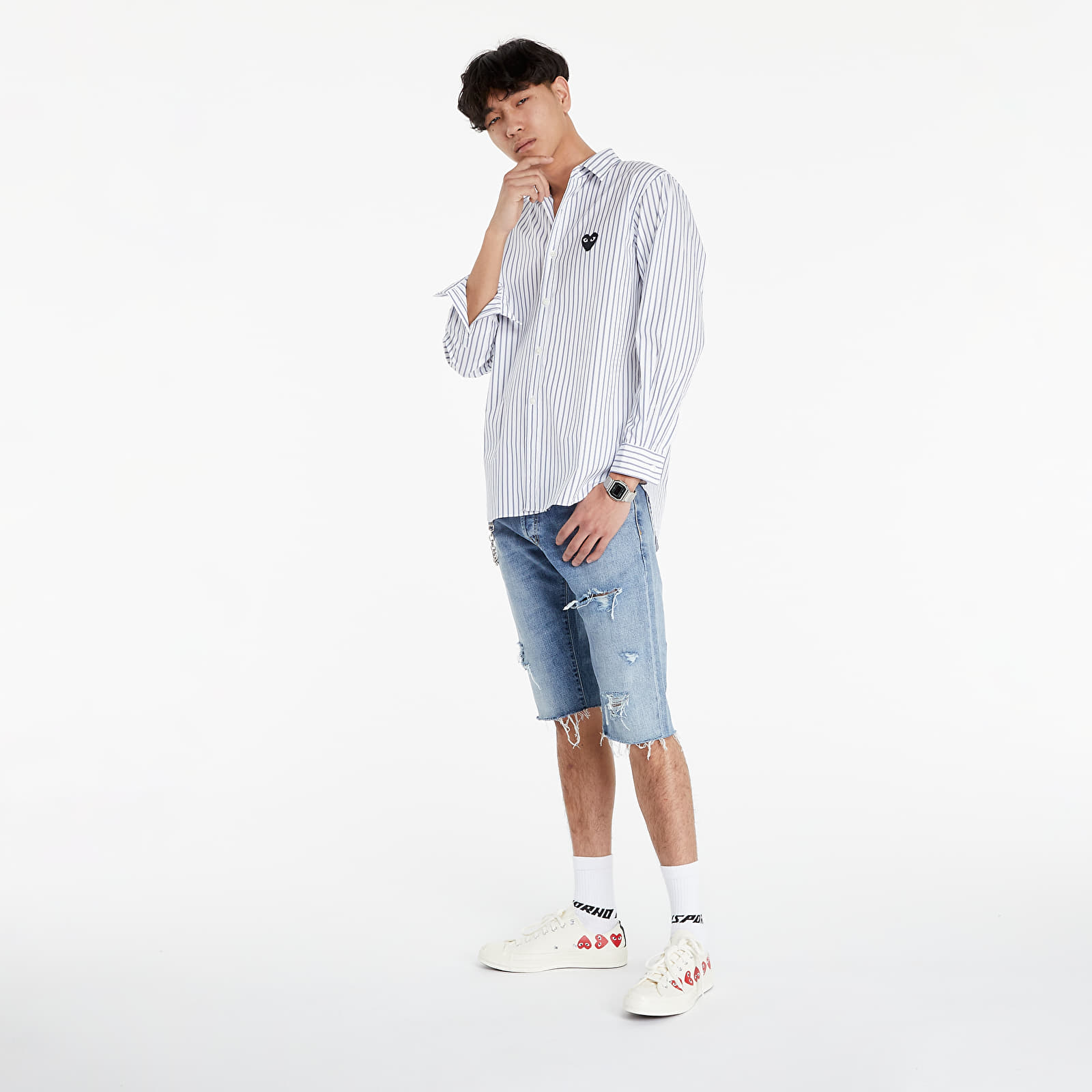 Camisas Comme des Garçons PLAY Black Heart Striped Shirt Light Blue/ White/ Black