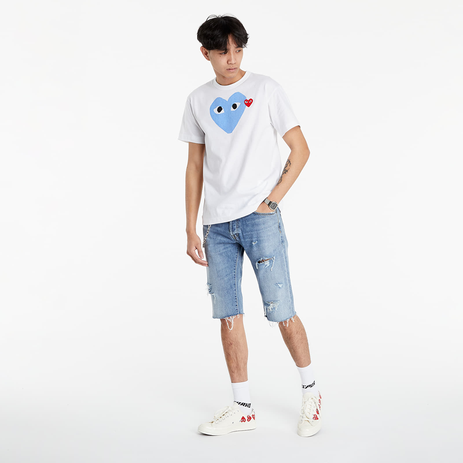 Marškinėliai Comme des Garçons Play Big Blue Heart T-Shirt White