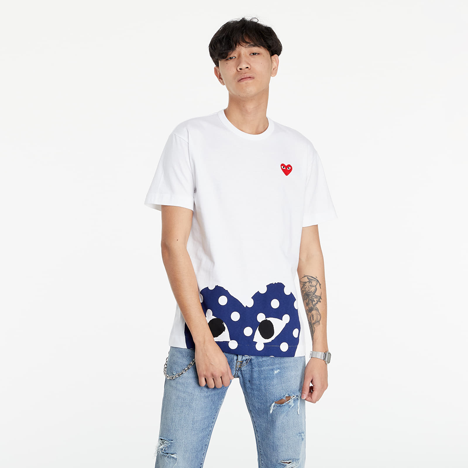 T shirts Comme des Garcons PLAY Polka Dot Edge Tee White Footshop