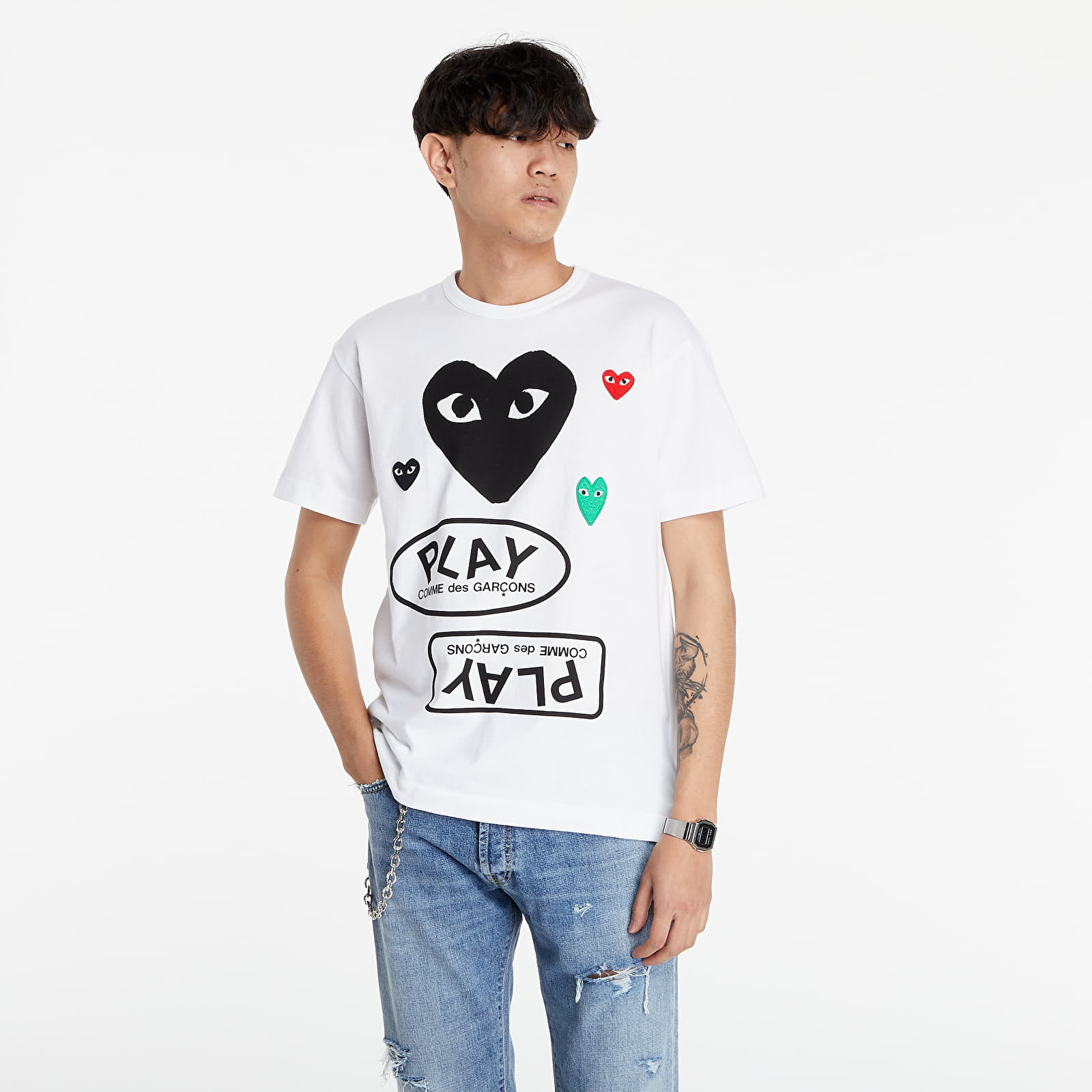Men's T-shirts Comme des Garçons Play Logo Red Heart T-Shirt White