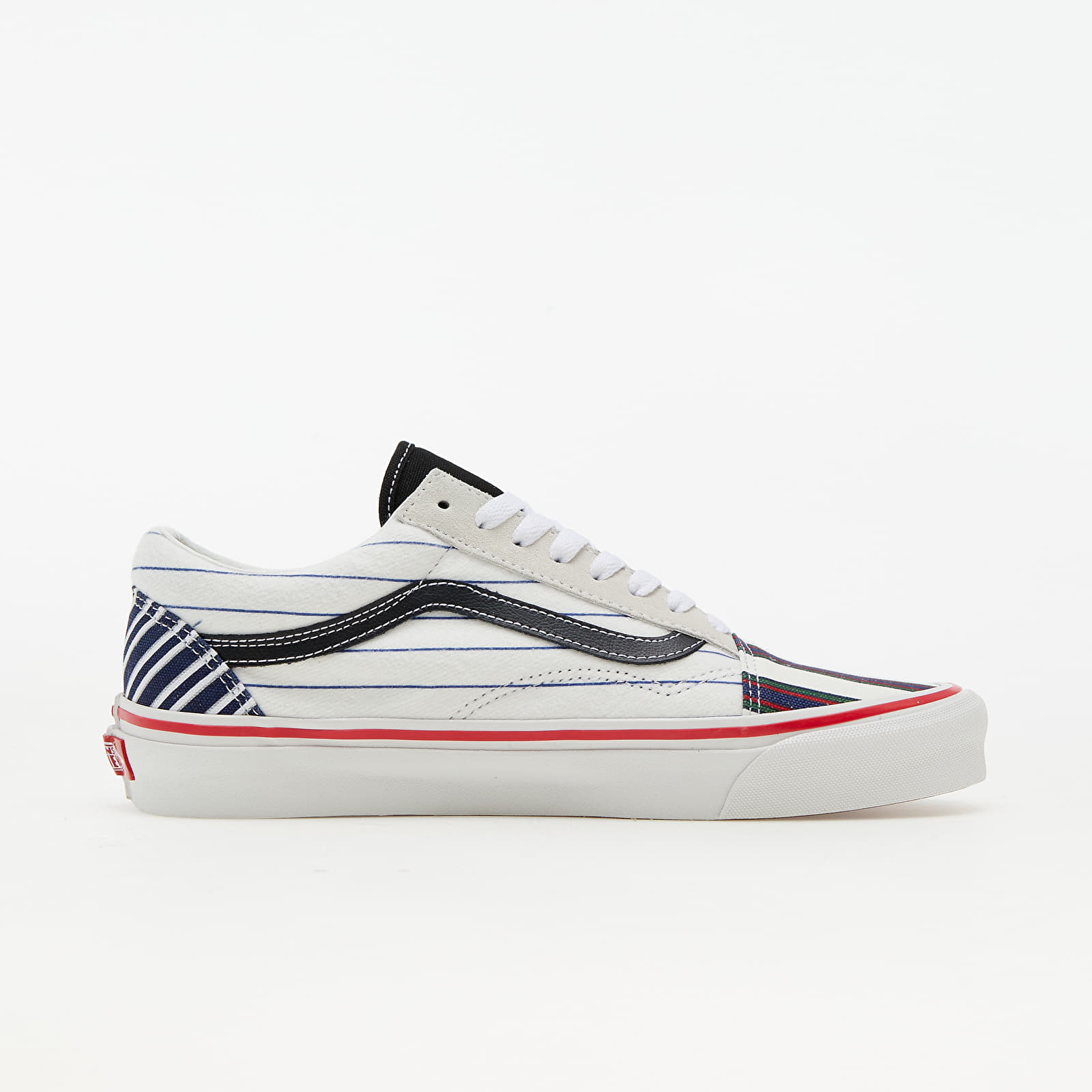 Old skool vans white with best sale red stripe