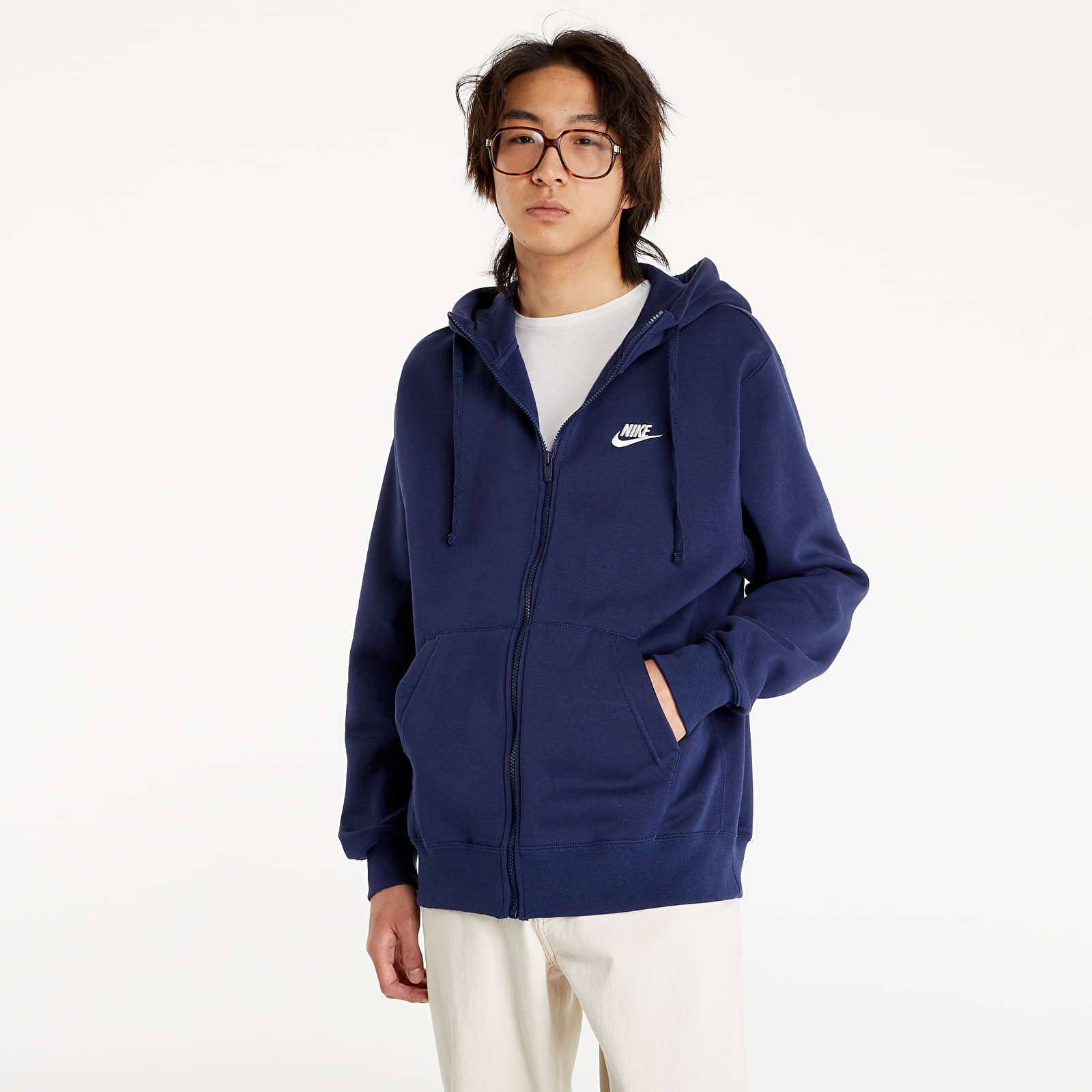 Mikinas ar kapuci un sporta krekli Nike Sportswear Club Fleece Men's Full-Zip Hoodie Midnight Navy/ White