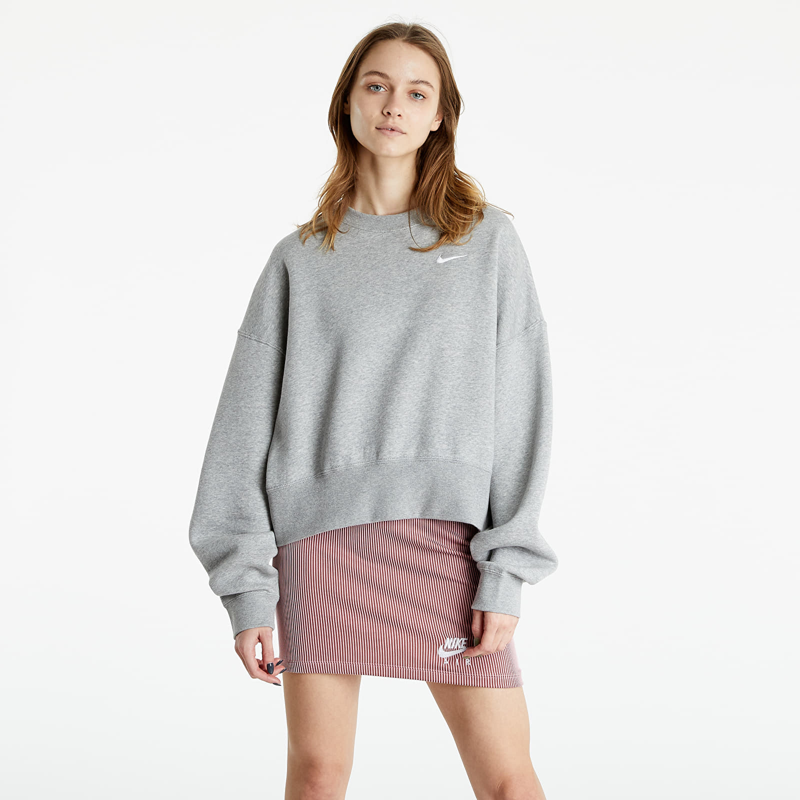 Mikiny Nike Sportswear W Essential Fleece Crew Dk Grey Heather/ White