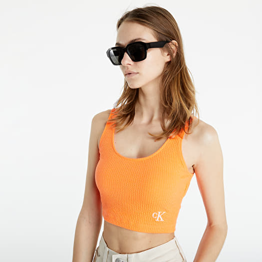 Calvin Klein Jeans Stretch Rib Cropped Top Shocking Orange Footshop