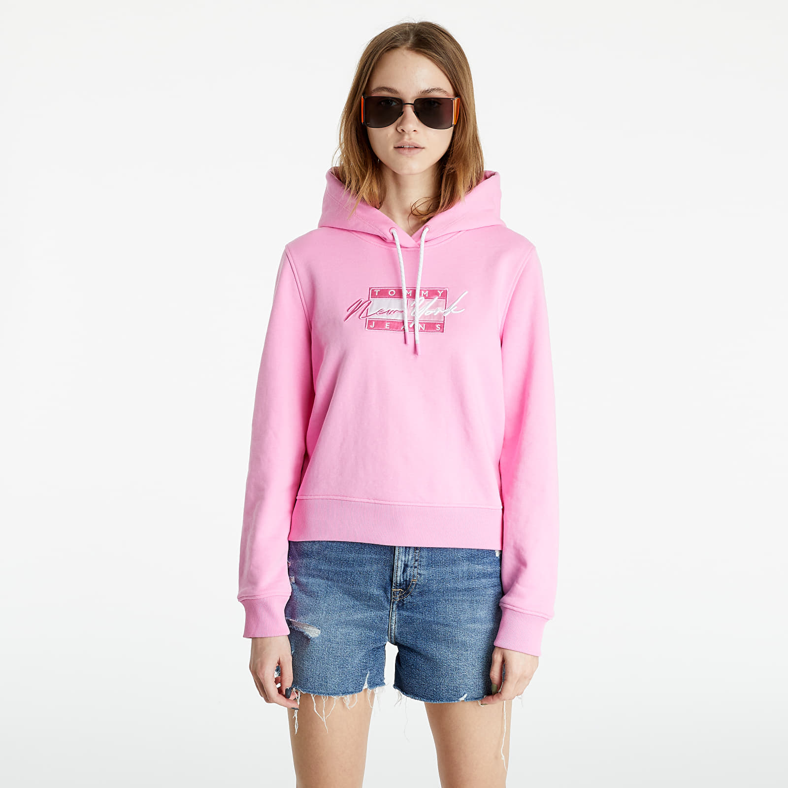 Hoodies and sweatshirts Tommy Jeans Cropped Tommy Flag Hoodie Pink