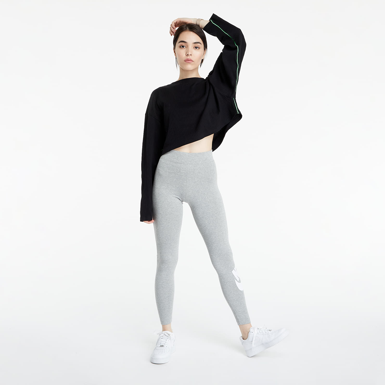 Levně Nike Sportswear W Essential High-Rise Leggings Dk Grey Heather/ White