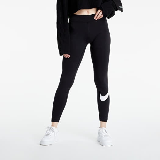 Legíny Nike Sportswear Essential GX Mid-Rise Swoosh Leggings Black/ White