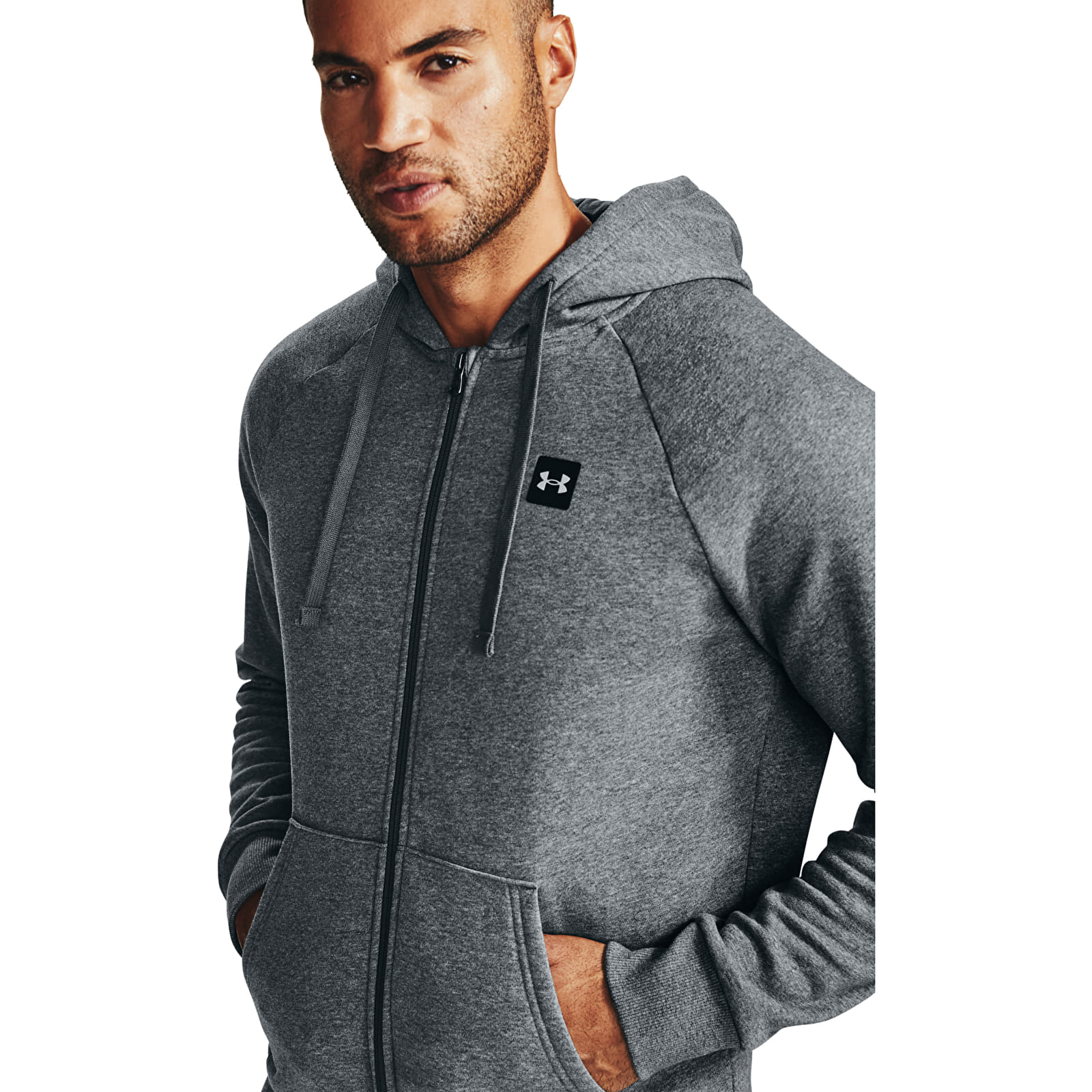 Hanorace și bluze Under Armour Rival Fleece Fz Hoodie Pitch Gray Light Heather/ Onyx White