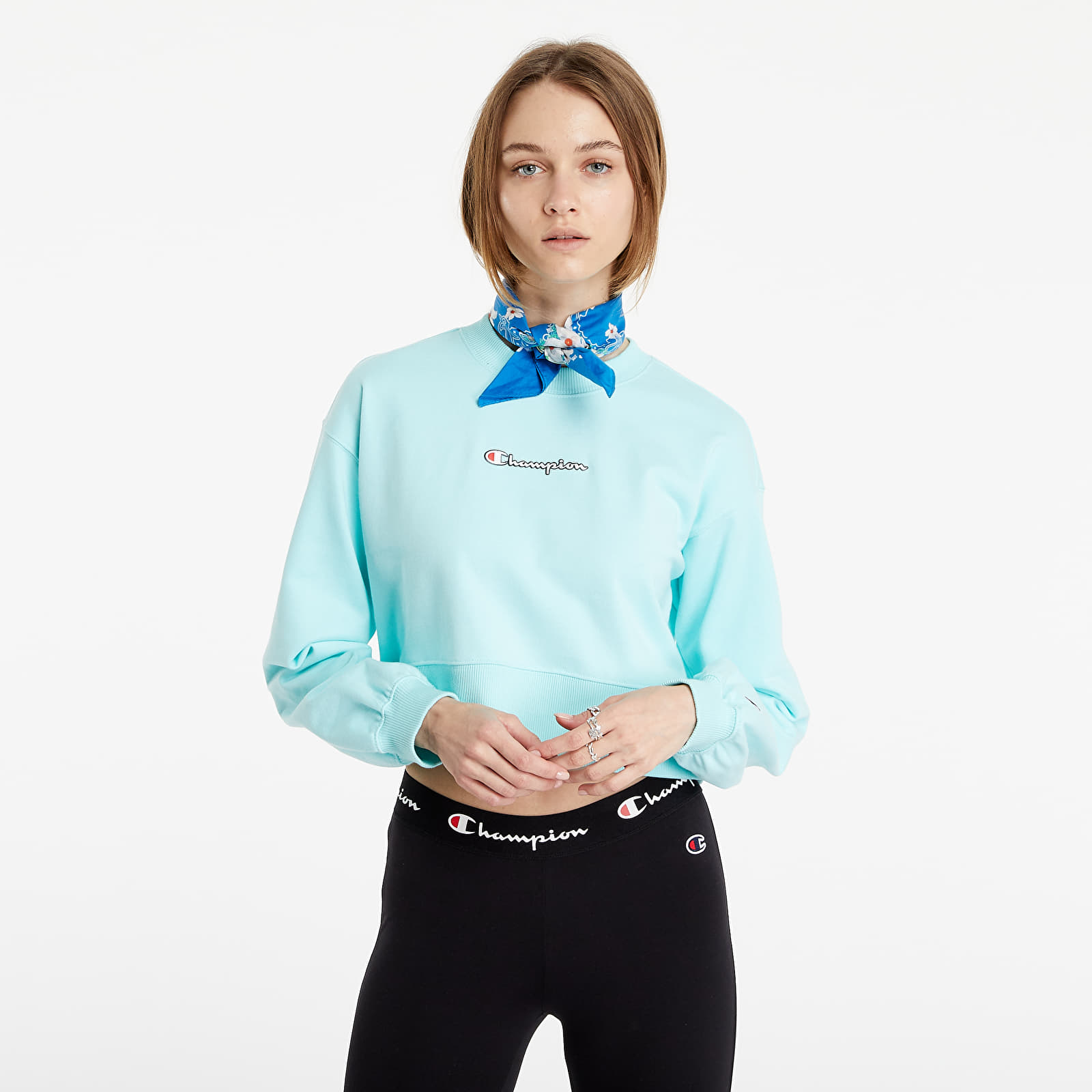 Mikiny Champion Rochester Champion Logo Crewneck Crop Top Blue