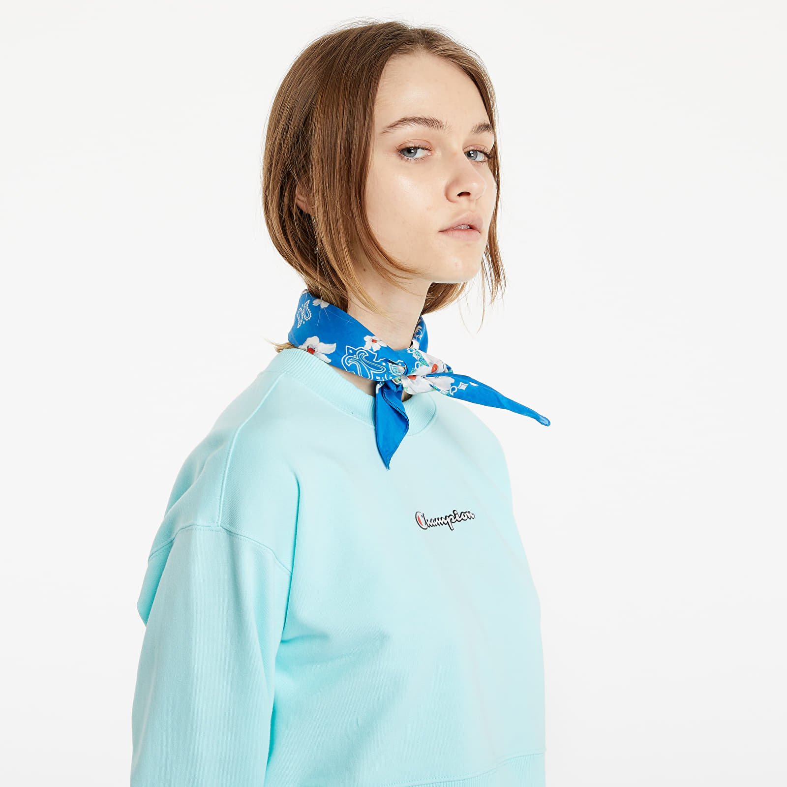 Mikiny Champion Rochester Champion Logo Crewneck Crop Top Blue