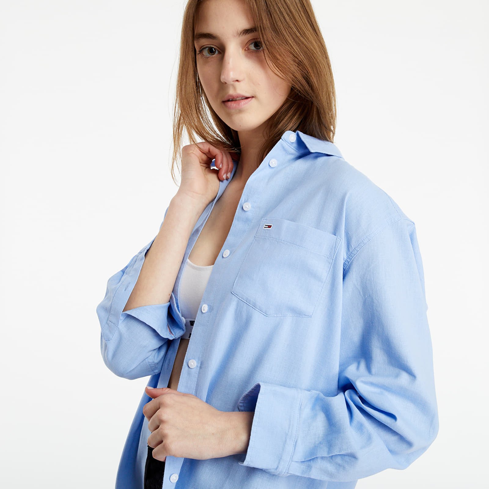 Camice Tommy Jeans Relaxed Long Shirt Moderate Blue