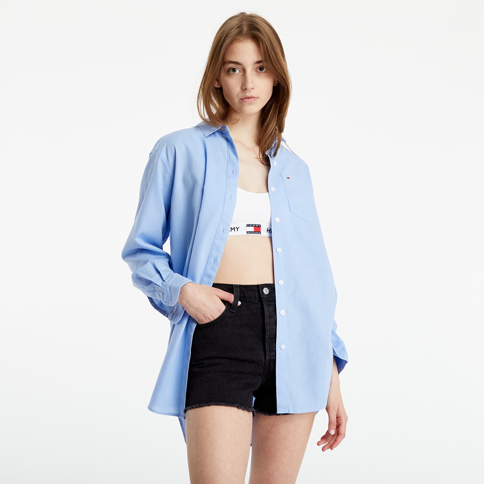 Camice Tommy Jeans Relaxed Long Shirt Moderate Blue