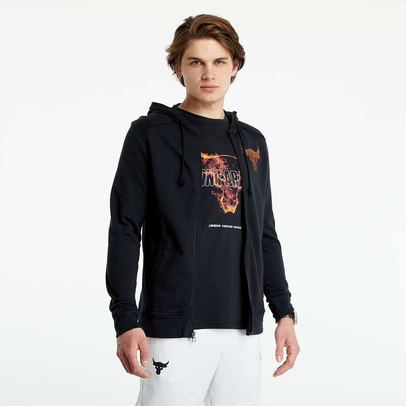 Kapucnis pulóverek és pulcsik Under Armour Project Rock Terry FZ Hoodie Black/ Rogue Orange