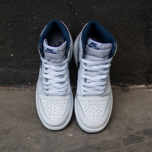 Nike Air Jordan 1 Mid Shoes White Wolf Gray Midnight Navy