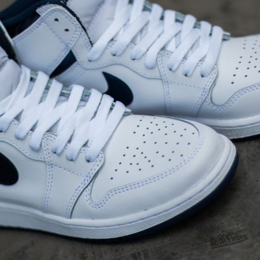 Nike Air Jordan 1 Mid Shoes White Wolf Gray Midnight Navy